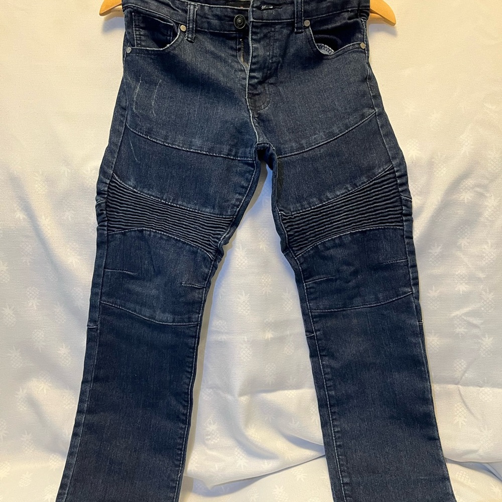 Dark Blue Denim Moto Jeans